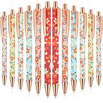 Glenmal 12 Pcs Floral Pens Flower Ballpoints Pens Pretty Fancy Pens for Women Retro Floral Cute Pens Metal Retractable Black Ink Pen Flower Writing Journaling Gifts for Office Supplies