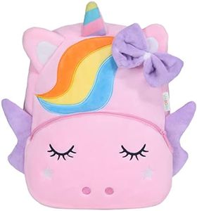 Toddler Backpack,VASCHY Girls Cute Plush Animal Small Daycare Backpack for Little Kids Pink Unicorn