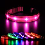 MASBRILL Light Up Dog Collar, Dog Collar Light for the Dark, Rechargeable LED Dog Collar Waterproof 3 Glowing Modes, Adjustable Flashing Dog Collar for Small Medium Large Dogs Night Walking, Pink L