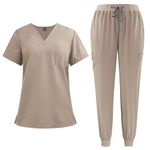 rockible Womens Scrubs Set Work Wear & Uniforms Nurses Scrubs for Women Beauty Uniforms Nurse Tunic Nurses Tops and Trousers for Women Nurse for Beauty Salon SPA Pet Grooming, Apricot, S