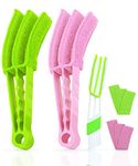 Uoking 2 x Venetian Blind Cleaner 3 Pronged Washable Duster - Removable Washable With 4 Microfibre Sleeves and 1 Mini Dusters for Venetian Blinds, Air Conditioner and Car AC Vent (Green and Pink)