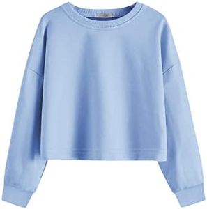 Arshiner Girls Crop Tops Kids Long Sleeve Pullover Sweatshirts Girls Cropped Crewneck Sweatshirt Blue Sweatshirt Girls Sweatshirts Size 14-16