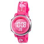 Vicloon Kids Watch, Toddler Digital Watch, Digital Watch LED Electrical Watches 7 Color Lights Watch with Alarm Stopwatch Flamingo Valentine's Day Gift for 3-10 Year Girls (Rose Red)