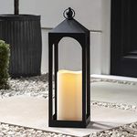 Lights4fun Large Outdoor Black Metal LED Candle Lantern Battery Operated Indoor Outdoor Use with Timer 50cm