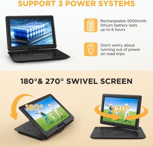 DBPOWER 16.9” Portable DVD Player – Swivel Screen, Rechargeable Battery
