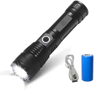 RENMAX LED Laser Hand Torch Bright Beam Adjustable Focus Zoom | 3-Light Modes | 2000mAh Rechargeable Battery with C-Type Fast Charging | Rainproof Metal Body -1 Pc (14 Cm Black)