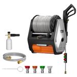 Giraffe Tools Wall Mount Pressure Washer PRO, Max 3700PSI 1.6 GPM, Upgraded 1800W Brushless Motor, Electric Power Washer with 100ft Pressure Hose, 4-Nozzles, Foam Cannon, Automatic Rewind
