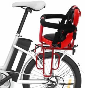 LiaoDaza Rear Child Bike Seat Portable Baby Safety Rear Seat with Soft Cushion, Back-Mounted Child Bike Seat with Foot Pedal, Protective Padded Saddle Belt with Installation Tools (Red)
