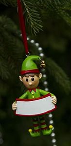 Boxer Gifts Blank Elf Christmas Tree Decoration | Xmas Bauble Ornament Gift | Write Your Own Name, Ceramic, Multi-Colour, 8 x 4.5 x 2 cm