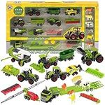 The Magic Toy Shop 22 Pcs Metal Diecast Tractor Set Farm Truck Vehicles Animals Model Kit Playset