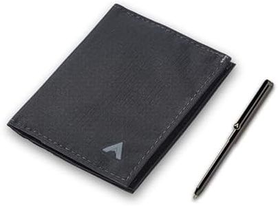Allett Hybrid Card Wallet & Pen Bundle | Jet Black, Nylon, RFID Blocking, Vertical Layout | Slim, Minimalist, Bifold, Card Holder, Water Resistant | Holds 3-10+ Cards, Cash | Stainless Steel Pen