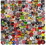 200 Pcs Band Stickers, Rock and Roll Music Stickers, Rock Punk Stickers for Adults Teens, Vinyl Waterproof Cool Stickers Packs for Laptop, Electronic Organ, Guitar, Helmet, Skateboard Decals