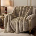 BATTILO HOME Luxury Taupe Faux Fur Throw Blanket 60"x 80", Fluffy Large Blanket for Bed, Comfy Shaggy Cozy Plush Fuzzy Fur Blanket for Sofa Couch Living Room Home Decor