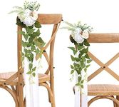 DORIS HOME Wedding Aisle Decorations White Pew Flowers Set of 10 for Wedding Ceremony Party Chair Decor with Artificial Flowers Eucalyptus and Ribbons