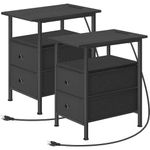 HOOBRO End Table with Charging Station, Set of 2 Narrow Side Tables, Nightstand with 2 Non-Woven Drawers, Slim Sofa Table, for Small Spaces, Living Room, Bedroom, Black BB486UBZP201