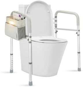 Toilet Safety Rails for Seniors - Adjustable Height & Width Toilet Safety Frame with Storage Pouch & Night Light, Heavy Duty 300LB Foldable Bathroom Handles for Elderly, Disabled Fits All Toilets