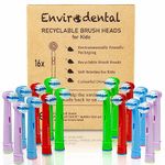 Eco Friendly Replacement Kids Toothbrush Heads by Envirodental - Compatible with Oral B - Fully Recyclable Colourful Pack of 16 Brushes - with Soft Bristles for Kids - for Electric Toothbrushes