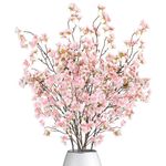 Dremisland 4 Pack Boutique Silk Cherry Blossom Branches 39.3in Artificial Cherry Blossom Flowers Long Stems Fake Plum Blossom Flowers Vase Arrangements for Wedding Party Home Decor (White Pink)