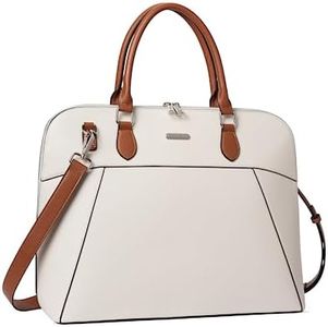 CLUCI Briefcase for Women Leather 15.6inch Laptop Computer Handbags Shoulder Bag Beige