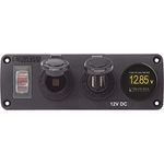 Blue Sea Systems 4366 Water-Resistant Accessory Panel with Circuit Breaker, 12V Socket, Dual USB Charger, Mini Voltmeter