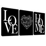 3 Panels Black White Canvas Wall Art Love Home Motivational Quotes Painting on Canvas Print Picture for Living Room Hallway Stairs Bedroom Bathroom Wall Decor Ready To Hang 90x40cm(12"x16"x3pcs)