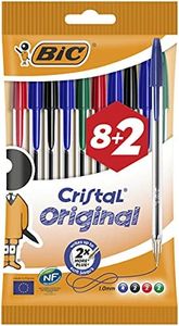 BIC Cristal Original Ballpoint, Comfortable Biro Pens, Medium Point (1.0mm), Assorted Colours, Pack of 10