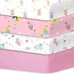 lumono Crib Sheets Girl 4 Pack, Baby Crib Sheet for Standard Crib & Toddler Mattress, Super Soft Breathable Crib Sheets Fitted for Girls, Adorable Bunny/Little Girl Dreams/Rainbow Unicorn/Solid Pink