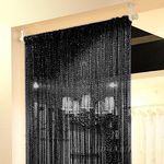 Topixdeals Black Curtains,Door Fringe Curtain,Door Curtains,Rare Flat Silver Ribbon,Thread Fringe Window Panel Room Divider Cute Strip Tassel Party Events (1Pack, Black)