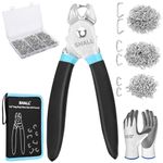 SHALL Hog Ring Pliers Kit with 600pcs Galvanized Hog Rings (3/8’’, 1/2’’, 3/4’’) for Upholstery, Fence, Animal Pet Cages, Bungee Cords, Bagging, Protective Gloves, Storage Case & Bag Included