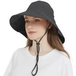 EINSKEY Women's Sun Hat with Neck Flap, Packable Wide Brim UV Protection Cotton Hat for Fishing Gardening Hiking Golf Beach, Black, One Size