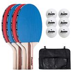 Franklin Sports Table Tennis Paddles + Balls Set- (4) Table Tennis Rackets + (6) Table Tennis Balls - Complete Wooden Paddle + Ball Set - 4 Players