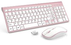 J JOYACCESS Wireless Keyboard and Mouse Combo, Stylish Compact Full-Size Slim Keyboard and 2400 DPI Stream-line Optical Mouse for PC, Desktop, Computer, Notebook, Laptop, Windows XP/Vista/7/8/10-Pink