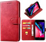 for iPhone SE 2020 Case/iPhone 8 Case/iPhone 7 Case Wallet Shockproof Flip Flap Foldable Magnetic Clasp Protective Cover case with Cash Credit Card Slots (Red)