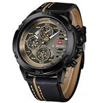 NAVIFORCE Military Sport Waterproof Analog Quartz Leather Date Calendar Clock Men's Casual Wrist Watch,Dial-Multicolor, Band- Multicolor