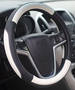Mayco Bell Car Steering Wheel Cover 15 Inches Comfort Durability Safety (Black White)