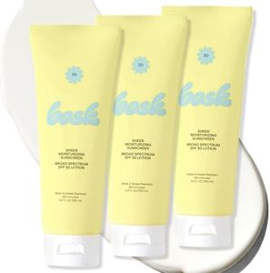 Bask Suncare SPF 30 Sheer Moisturizing Sunscreen Lotion - Broad Spectrum UVA/UVB Protection, Dermatologist Recommended, Hydrating, Lightweight & Fast Absorbing, No White Cast, Travel Size (Pack of 3)