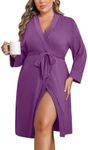 Ekouaer Women Plus Size Robe Knee Length Lightweight Bathrobe Short Kimono Robes with Pockets Maternity Robe Purple 1X