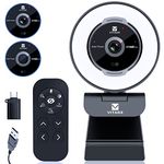 Zoomable Webcam with Remote Control, Vitade 1080P 60FPS Streaming Webcam with Adjustable Ring Light and Advanced Auto-Focus, Pro USB 5X Digital Zoom Webcam for Zoom/Skype Teams/Laptop/Mac Windows