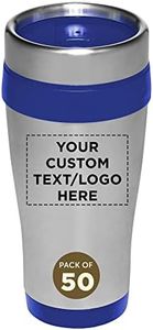 Custom Insulated Stainless Steel Travel Mugs 16 oz. Set of 50, Personalized Bulk Pack - Perfect for Coffee, Soda, Other Hot & Cold Beverages - Blue