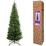 TrendMakers 7ft Green Pine Pencil Slim Classic Artificial Christmas Tree | 820 Branch Tips | With Metal Stand