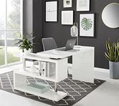 Furniturebox UK White Computer Desk - Siena White High Gloss Modern Rotating Computer Desk 120cm x 50cm