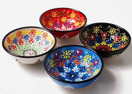 Decorative Turkish Ceramic Bowls | Set of 4 | Serving Handcrafted Bowls | 3.14 inches (8cm) 3.38 oz | Dipping Bowls | Small Handmade Bowl | Spice Bowls | Cute Bowls for Dessert (Colorful Bowl Set)