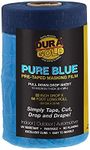 Dura-Gold Pure Blue Pre-Taped Making Film, 4 Roll Variety Pack 22" 43" 71" 106" - Pre-Folded Overspray Paintable Plastic Protective Sheeting, Pull Down Drop Sheet, Auto Painting, Cover Walls Furniture