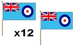 Pack Of 12 (9" x 6") RAF Blue Ensign Royal Air Force Hand Waving Flags 30cm Wooden Pole Ideal For Party Conferences Office Display