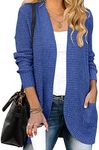 MEROKEETY Womens 2024 Fall Long Sleeve Open Front Cardigans Chunky Knit Draped Sweaters Outwear RoyalBlue L