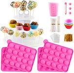 Cake Pop Maker Kit with 2 Silicone Mold Sets with 3 Tier Cake Stand, Chocolate Candy Melts Pot, Silicone Cupcake Molds, Paper Lollipop Sticks, Decorating Pen with 4 Piping Tips, Bag and Twist Ties