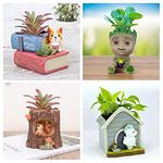 Brotherhood Enterprise Made in India:- Brotherhood Enterprise Combo Pack of 4 Resin Pot Book|Hut|Tree Pot & Baby Groot Tree Design Resin Planter Resin Pots Unique Design Return Gifts Succulent Pots polyresin Pot Home Decor