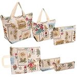 Belle Vous (6 Pack) Printed Cotton Zipper Bags - Multipurpose Travel Pouch Organisers for Cosmetics, Makeup, Stationery/Pencil Case, Toiletries & More