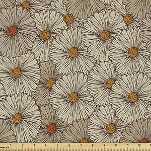 Ambesonne Vintage Fabric by The Yard, Sketch Art Style Gerbera Daisies Abstract Flowers Autumn Garden Flourish, Decorative Fabric for Upholstery and Home Accents, 1 Yard, Marigold Orange
