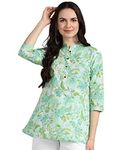 BLOCKS OF INDIA Cotton Hand Printed Short Kurti for Women (XXX-Large, GREEN FLOWER)